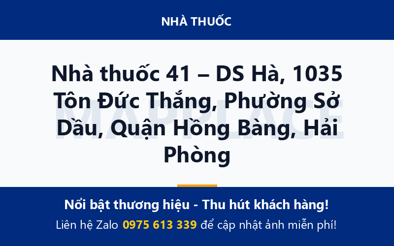 Nhà thuốc 41 – DS Hà, 1035 Tôn Đức Thắng, Phường Sở Dầu, Quận Hồng Bàng, Hải Phòng
