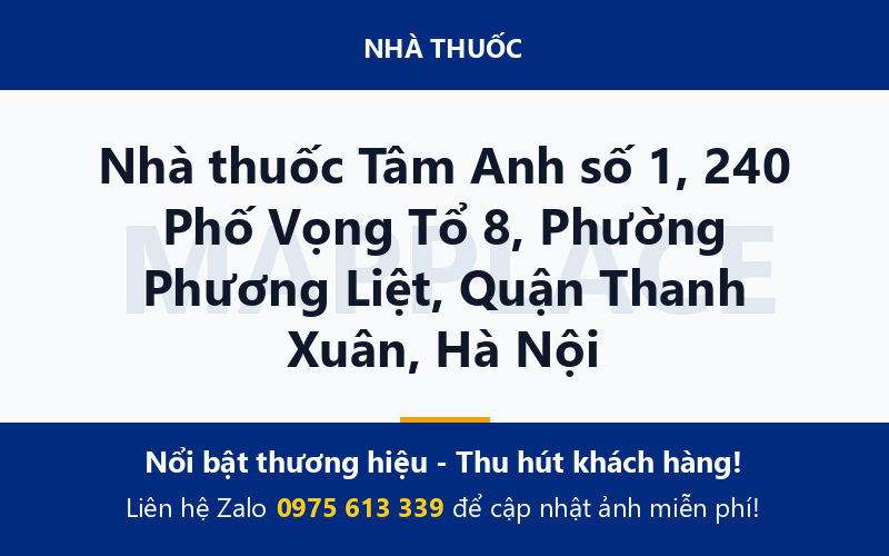 Nhà thuốc Tâm Anh số 1, 240 Phố Vọng Tổ 8, Phường Phương Liệt, Quận Thanh Xuân, Hà Nội