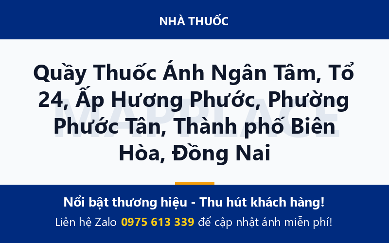 Quầy Thuốc Ánh Ngân Tâm, Tổ 24, Ấp Hương Phước, Phường Phước Tân, Thành phố Biên Hòa, Đồng Nai