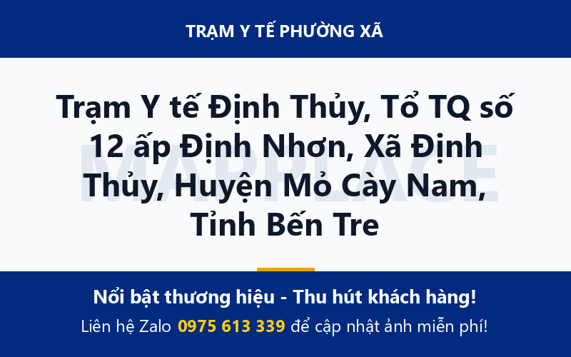 Trạm Y tế Định Thủy, Tổ TQ số 12 ấp Định Nhơn, Xã Định Thủy, Huyện Mỏ Cày Nam, Tỉnh Bến Tre