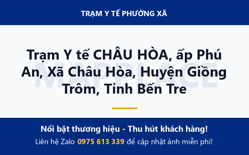 Trạm Y tế CHÂU HÒA, ấp Phú An, Xã Châu Hòa, Huyện Giồng Trôm, Tỉnh Bến Tre