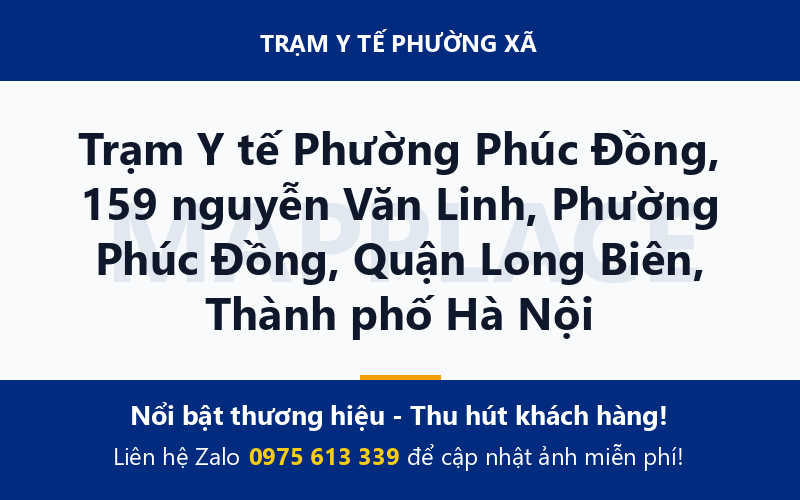 Trạm Y tế Phường Phúc Đồng, 159 nguyễn Văn Linh, Phường Phúc Đồng, Quận Long Biên, Thành phố Hà Nội