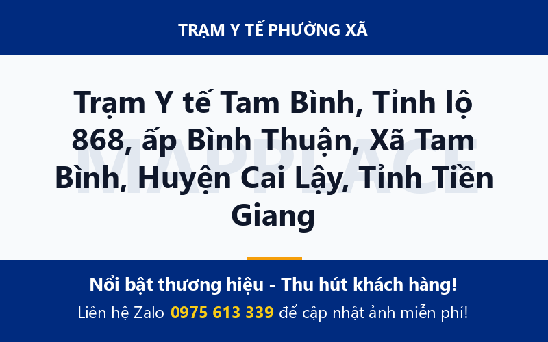 Trạm Y tế Tam Bình, Tỉnh lộ 868, ấp Bình Thuận, Xã Tam Bình, Huyện Cai Lậy, Tỉnh Tiền Giang