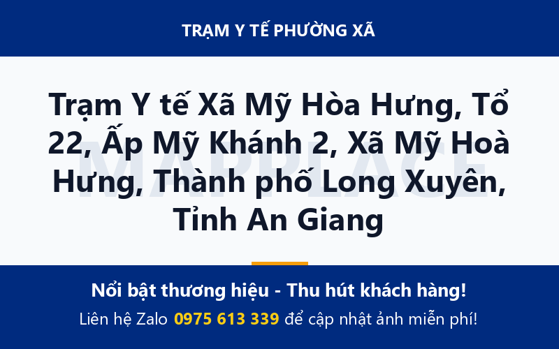 Trạm Y tế Xã Mỹ Hòa Hưng, Tổ 22, Ấp Mỹ Khánh 2, Xã Mỹ Hoà Hưng, Thành phố Long Xuyên, Tỉnh An Giang