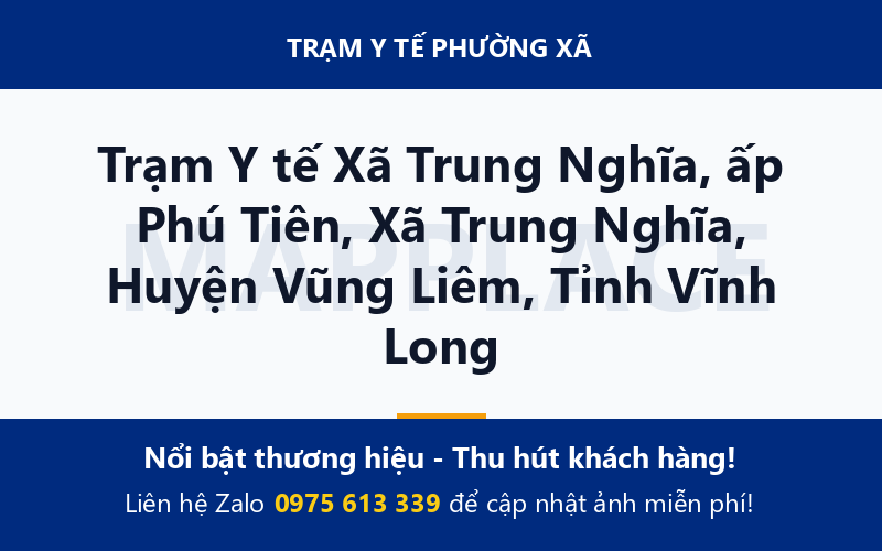 Trạm Y tế Xã Trung Nghĩa, ấp Phú Tiên, Xã Trung Nghĩa, Huyện Vũng Liêm, Tỉnh Vĩnh Long