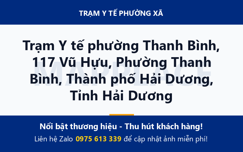 Trạm Y tế phường Thanh Bình, 117 Vũ Hựu, Phường Thanh Bình, Thành phố Hải Dương, Tỉnh Hải Dương