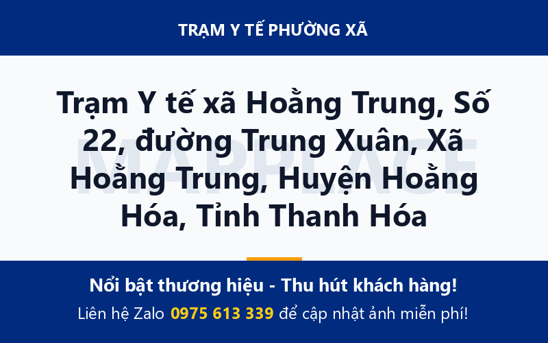Trạm Y tế xã Hoằng Trung, Số 22, đường Trung Xuân, Xã Hoằng Trung, Huyện Hoằng Hóa, Tỉnh Thanh Hóa