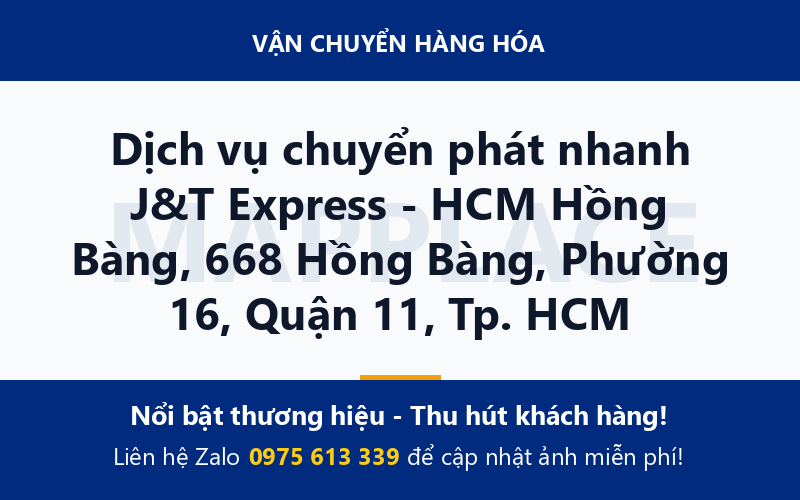 Dịch vụ chuyển phát nhanh J&T Express - HCM Hồng Bàng, 668 Hồng Bàng, Phường 16, Quận 11, Tp. HCM