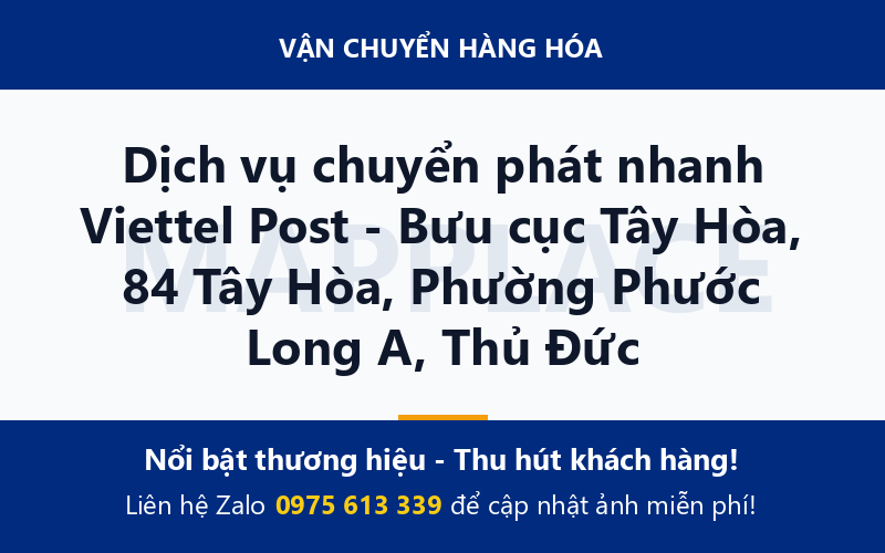 Dịch vụ chuyển phát nhanh Viettel Post - Bưu cục Tây Hòa, 84 Tây Hòa, Phường Phước Long A, Thủ Đức