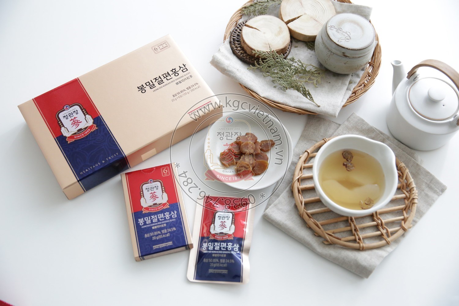 Hồng Sâm Lát Tẩm Mật Ong KGC Jung Kwan Jang (Hộp 6 Gói x 20g)
